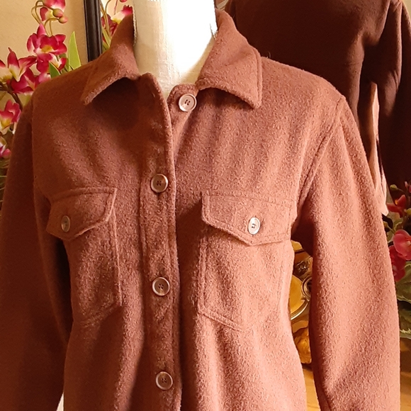 Joie Polyester Fleece Button Front Pocketed Shirt Size Small Cocoa - Picture 6 of 10